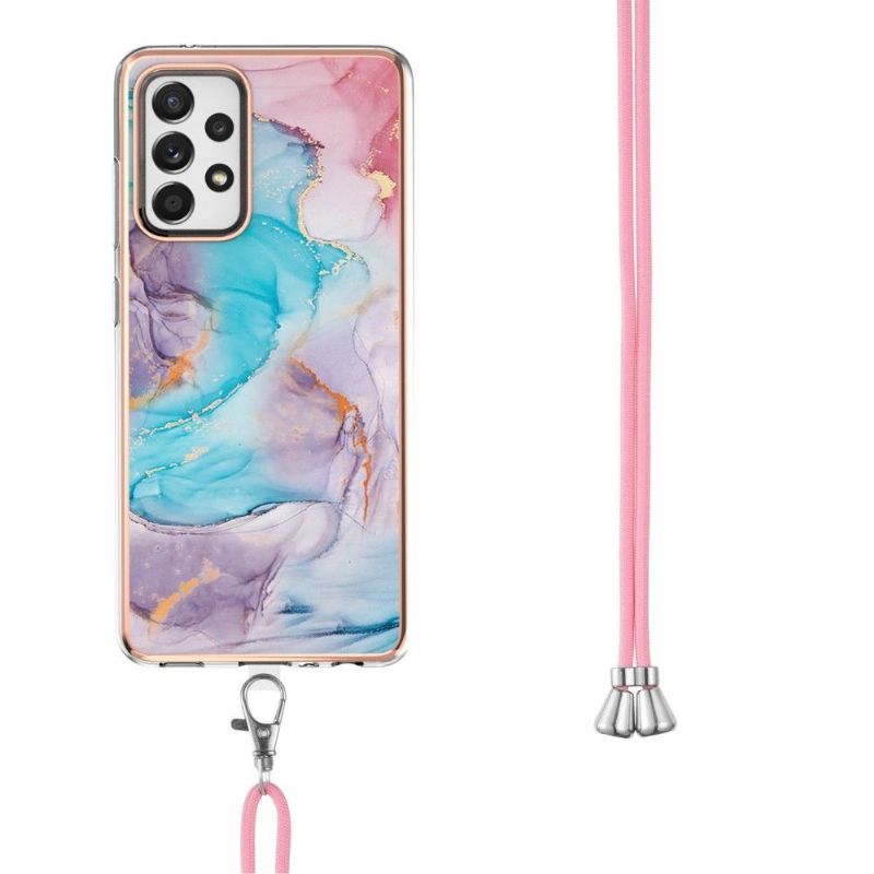 Cover Samsung Galaxy A52 5G / A52 4G / A52s 5G Med Snor Blåfarvet Marmor