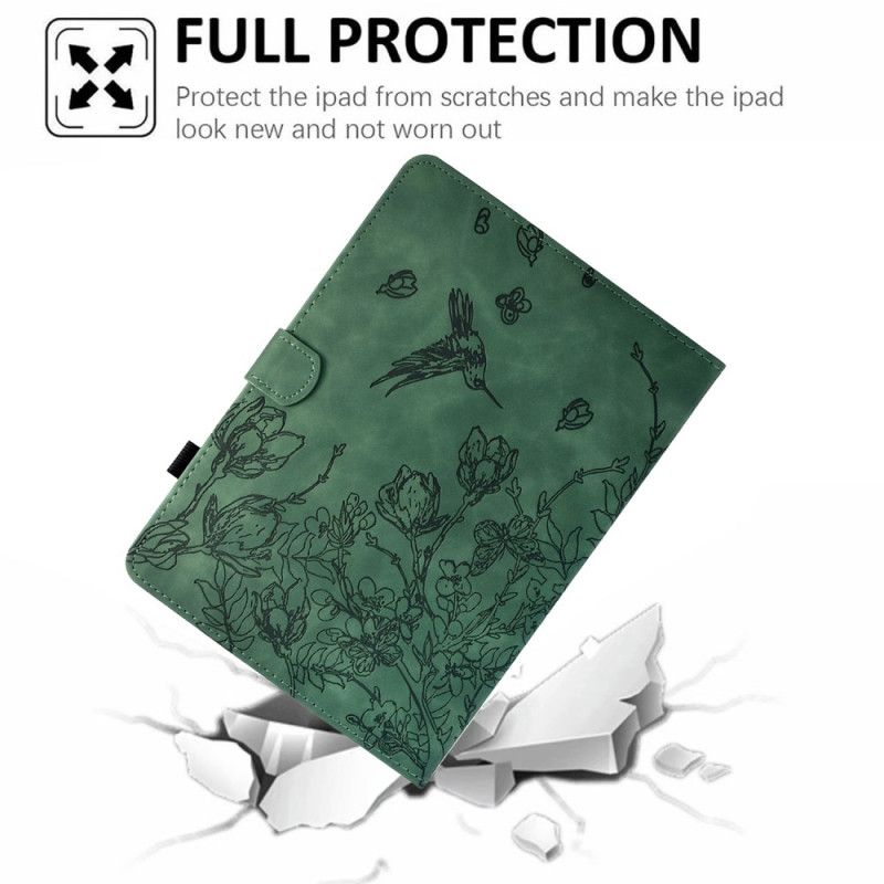 Flip Cover Samsung Galaxy Tab S11 Plantemønster Med Ruskindseffekt