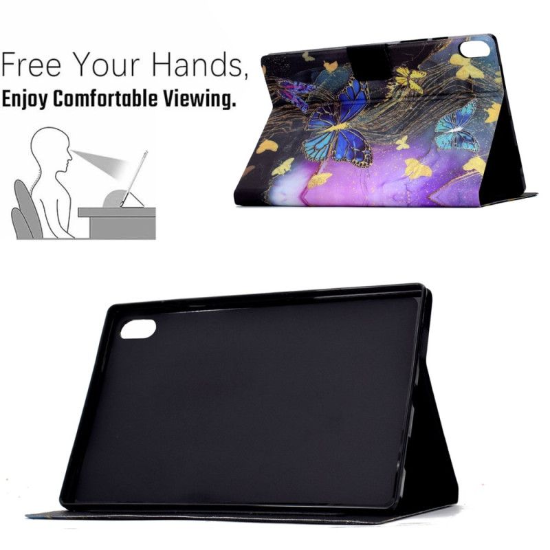 Læder Cover Samsung Galaxy Tab S11 Gyldne Og Farverige Sommerfugle