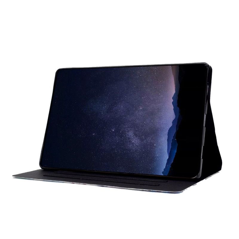 Læder Cover Samsung Galaxy Tab S11 Telefon Etui Blå Og Gylden Sommerfugl