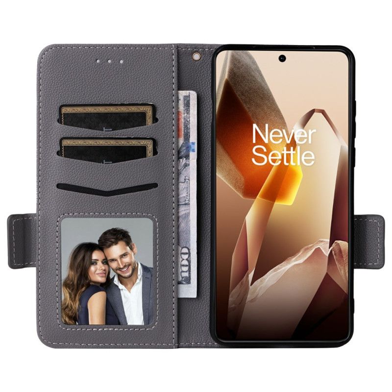 Flip Cover Til Oneplus 13 Tekstureret Kunstlæder Med Rem