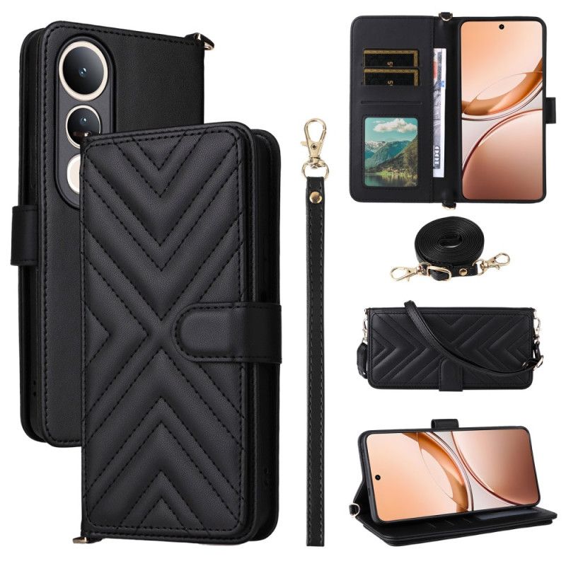 Flip Cover Vivo V50 Lite 5g Quiltet Med Snor Og Skulderrem