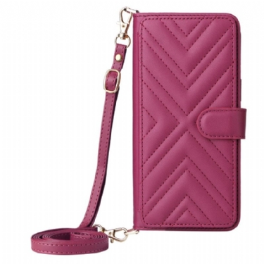 Læder Cover Vivo V50 Lite 5g Quiltet Med Skulderrem Og Snor