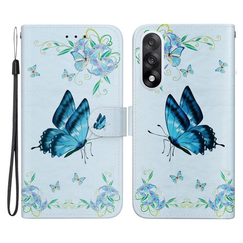Flip Cover Oneplus Nord 5 Blå Sommerfugl Og Blomst