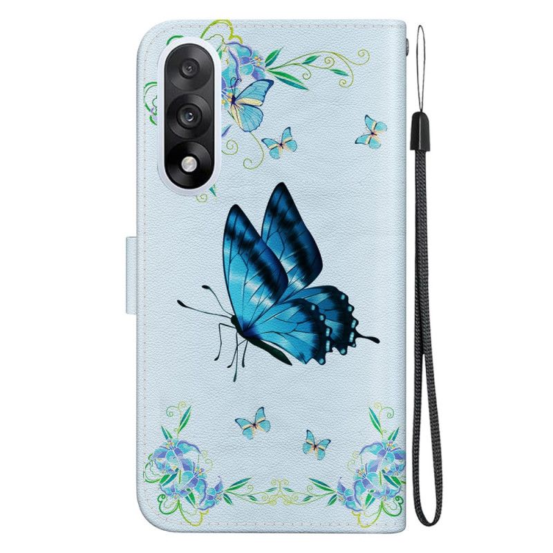 Flip Cover Oneplus Nord 5 Blå Sommerfugl Og Blomst