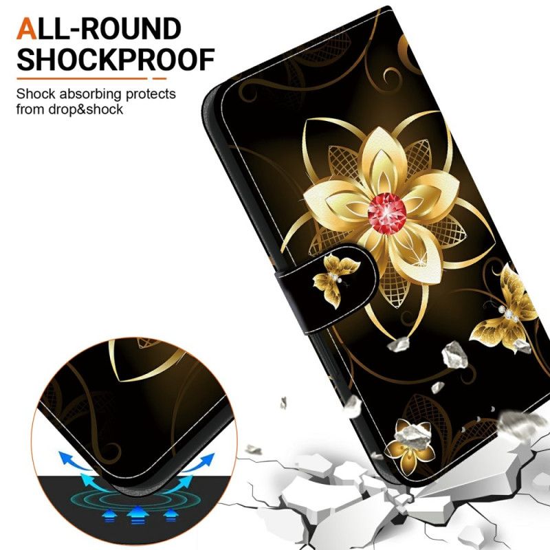Flip Cover Oneplus Nord 5 Guldblomstermønster