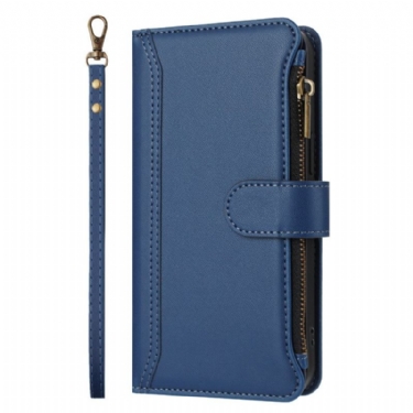 Læder Cover iPhone 17 Telefon Etui Pung Med 9 Kortrum Og Håndledsrem