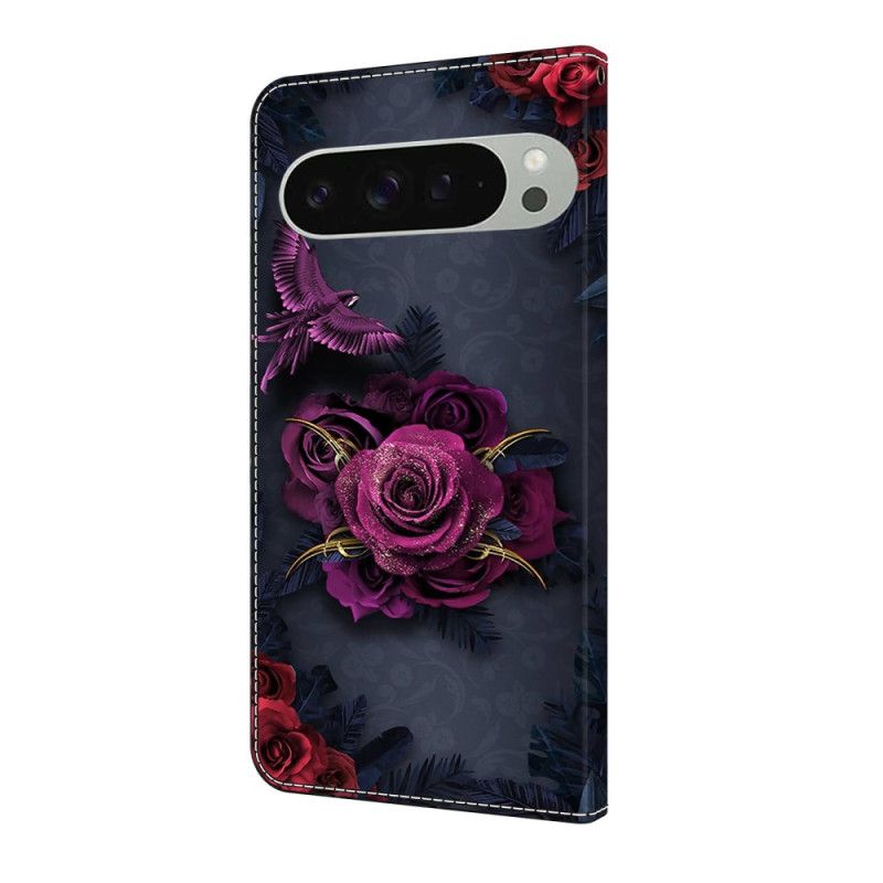 Flip Cover Til Google Pixel 10 Pro Xl Blomstermønster Violet