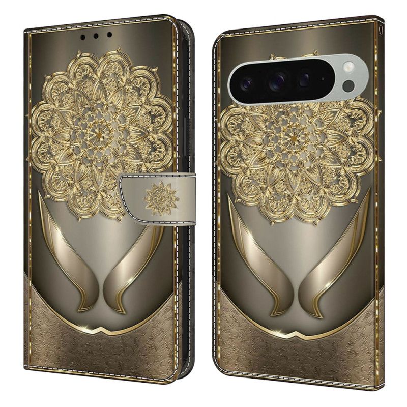 Flip Cover Til Google Pixel 10 Pro Xl Guldblomstermønster