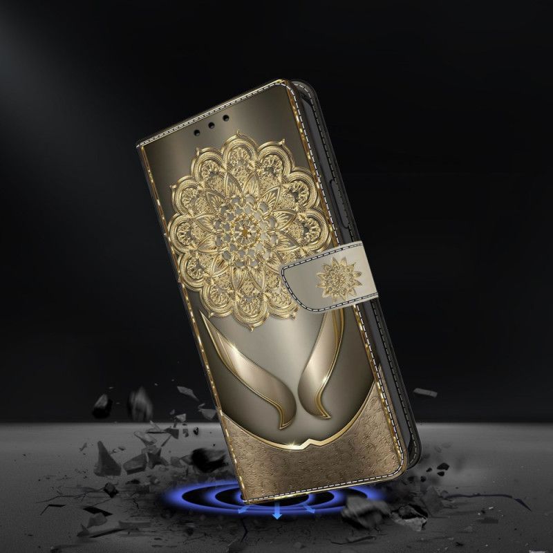 Flip Cover Til Google Pixel 10 Pro Xl Guldblomstermønster