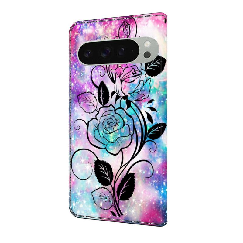 Læder Cover Google Pixel 10 Pro Xl Telefon Etui Lyserødt Og Blåt Mønster