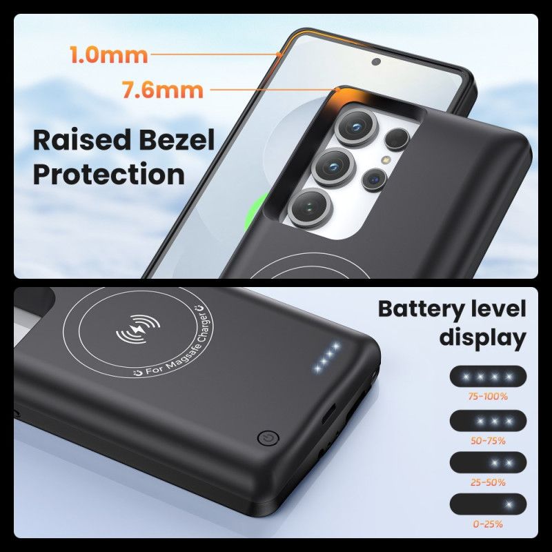 10000mah Battericover Til Samsung Galaxy S25 Ultra Oplader Med Magnetisk Fastgørelse