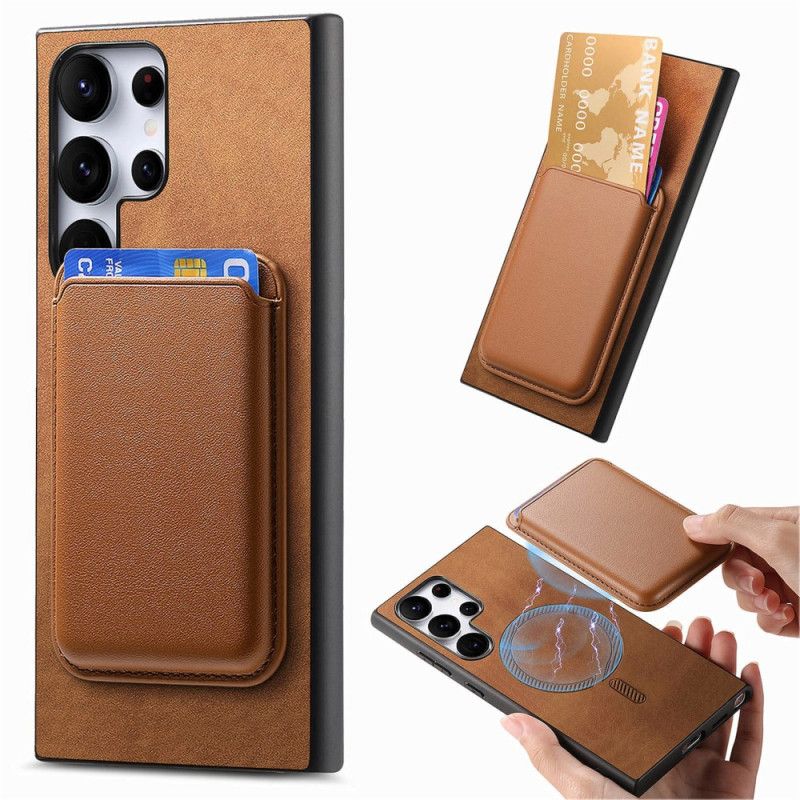 Cover Samsung Galaxy S25 Ultra 5g Aftagelig Magnetisk Kortholder I Ruskindstil