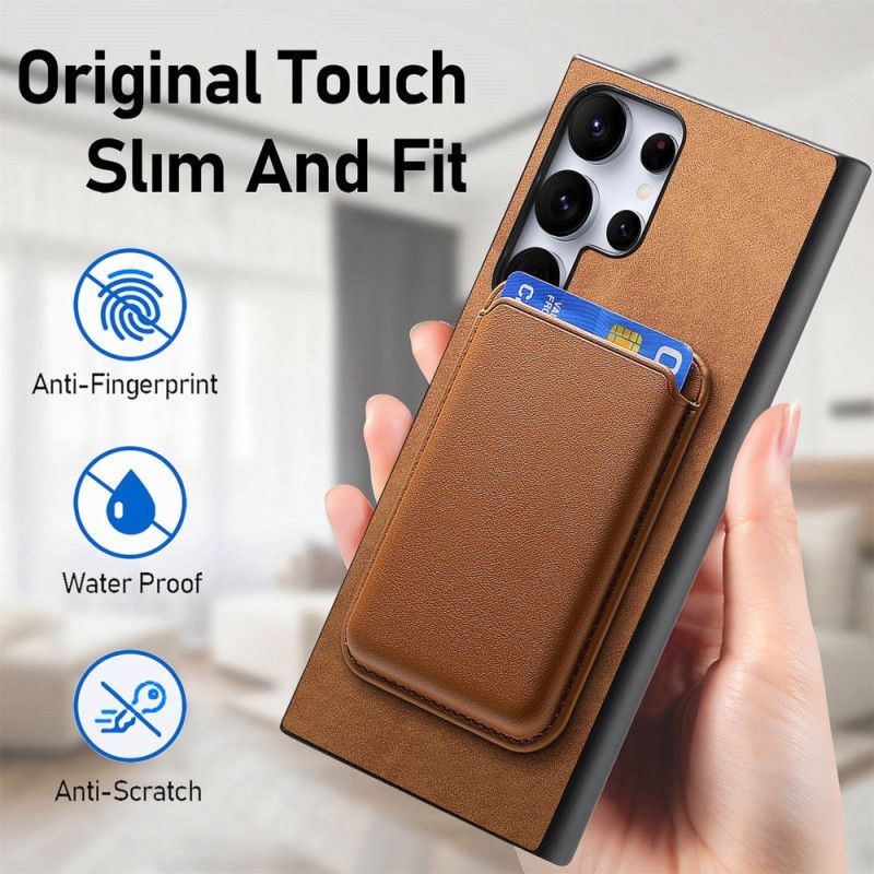 Cover Samsung Galaxy S25 Ultra 5g Aftagelig Magnetisk Kortholder I Ruskindstil