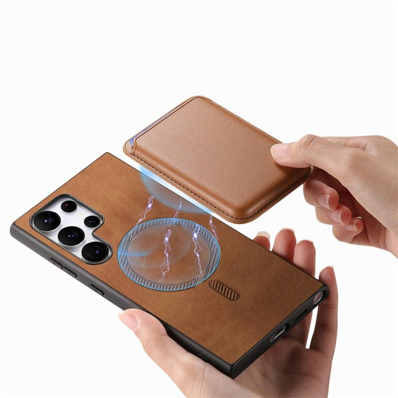 Cover Samsung Galaxy S25 Ultra 5g Aftagelig Magnetisk Kortholder I Ruskindstil