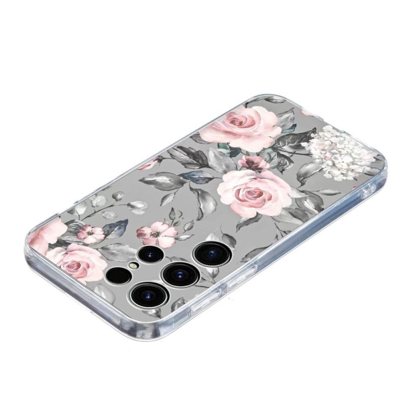 Cover Samsung Galaxy S25 Ultra 5g Blomstermønster På Grå Baggrund