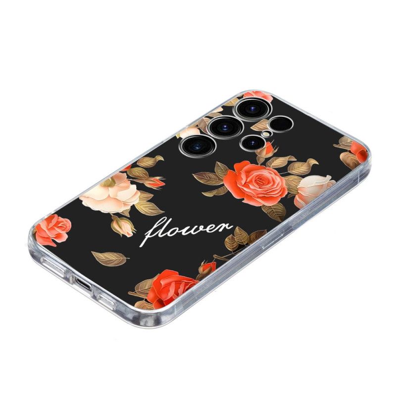 Cover Samsung Galaxy S25 Ultra 5g Blomstermønster På Sort Baggrund