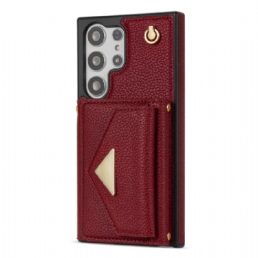 Cover Samsung Galaxy S25 Ultra 5g Lædereffekt Med Kortholder Og Rem