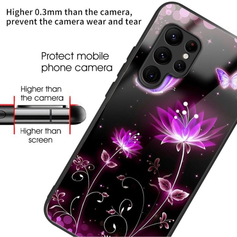 Cover Samsung Galaxy S25 Ultra 5g Telefon Etui Blomster Og Sommerfugle I Hærdet Glas