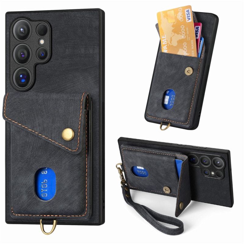 Cover Samsung Galaxy S25 Ultra 5g Telefon Etui Ruskindseffekt Med Kortholder Og Stativ