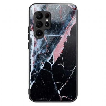 Cover Samsung Galaxy S25 Ultra 5g Telefon Etui Sort Og Hvid Marmoreret Hærdet Glas