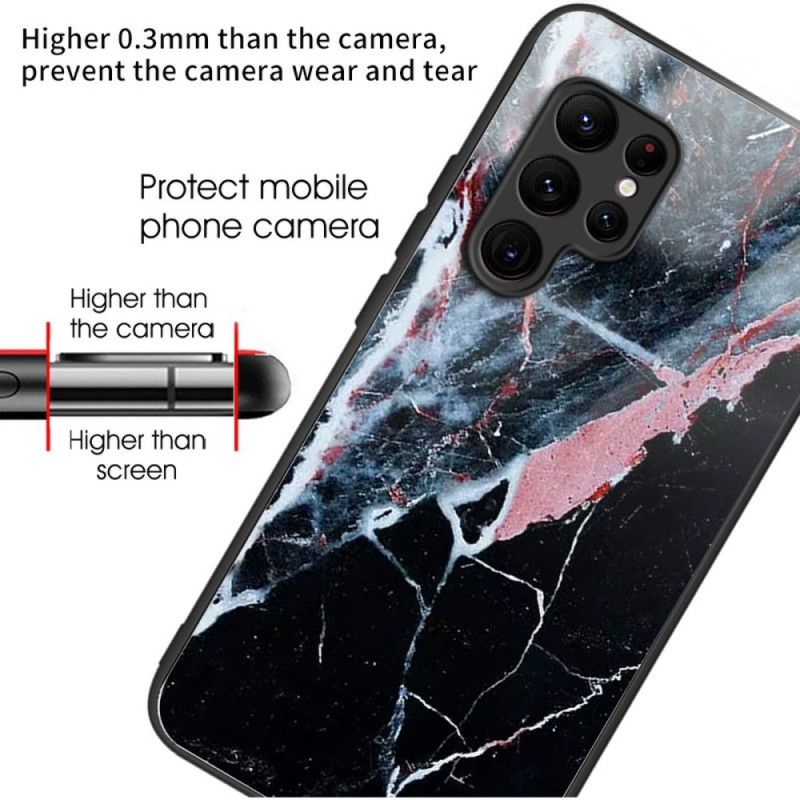 Cover Samsung Galaxy S25 Ultra 5g Telefon Etui Sort Og Hvid Marmoreret Hærdet Glas