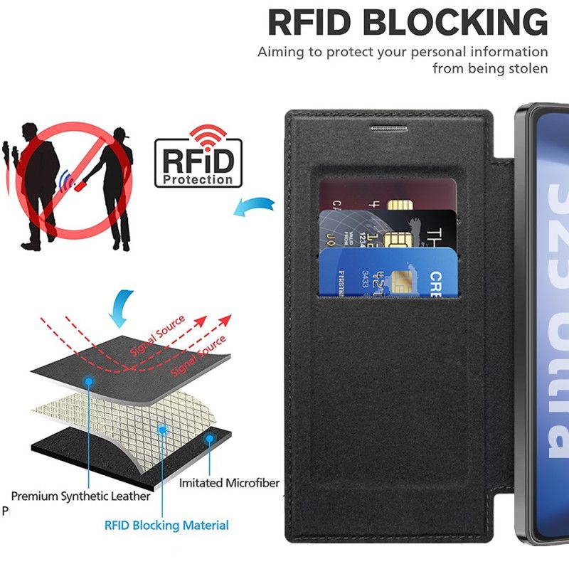 Flip Cover Samsung Galaxy S25 Ultra 5g Magsafe-kompatibel Med Rfid-blokerende Lædereffekt