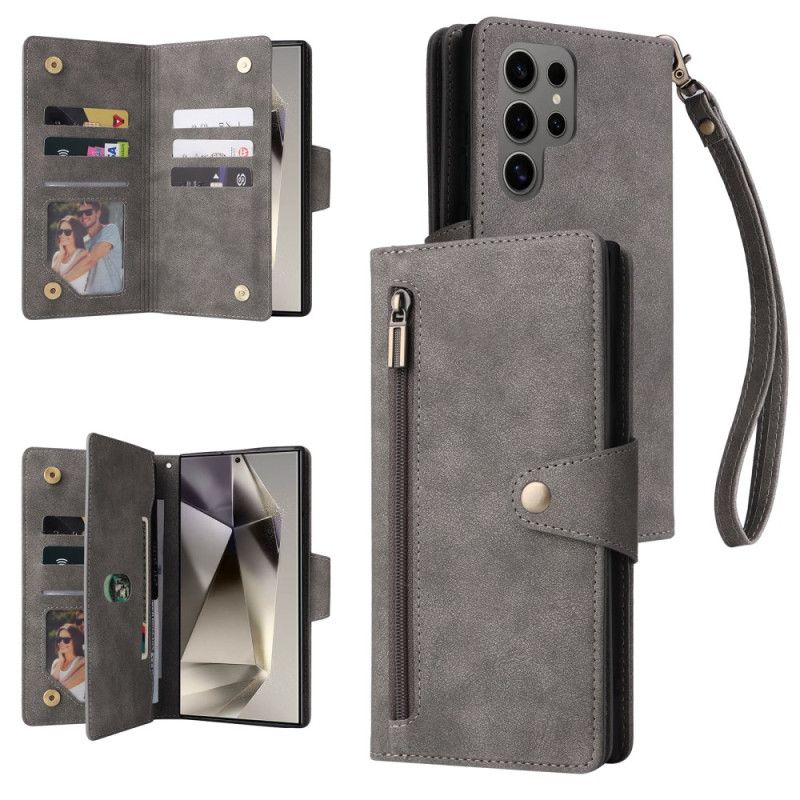 Flip Cover Samsung Galaxy S25 Ultra 5g Pung Med Ruskindseffekt Og Rem