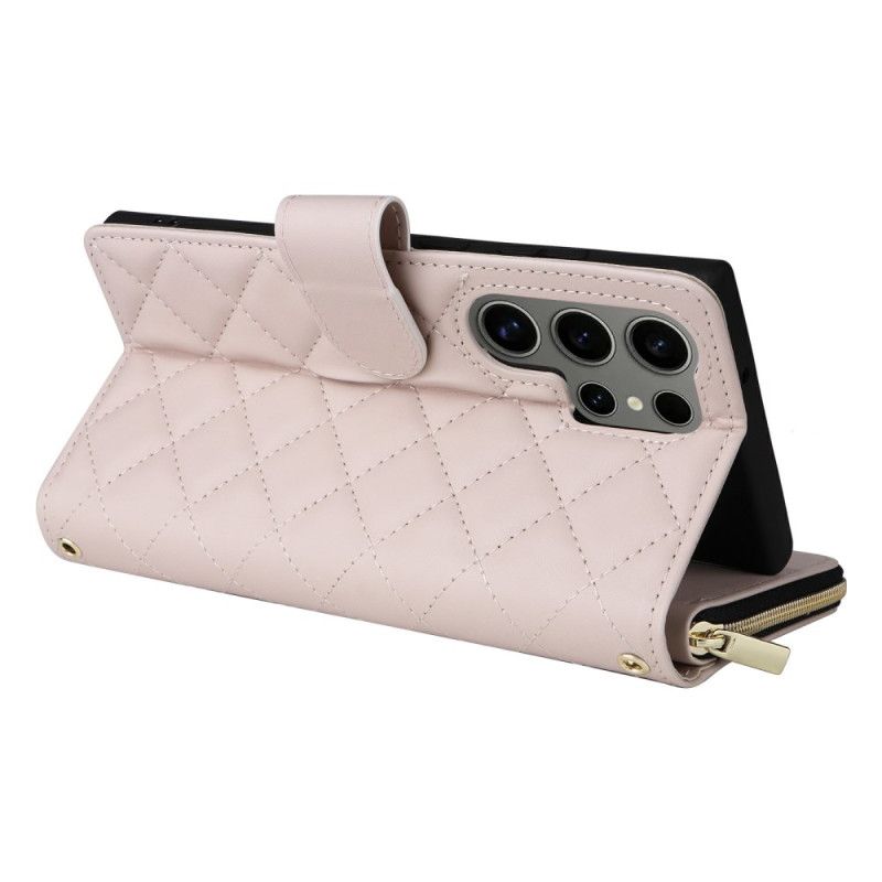 Flip Cover Samsung Galaxy S25 Ultra 5g Quiltet Pung Med Rem Og Skulderrem