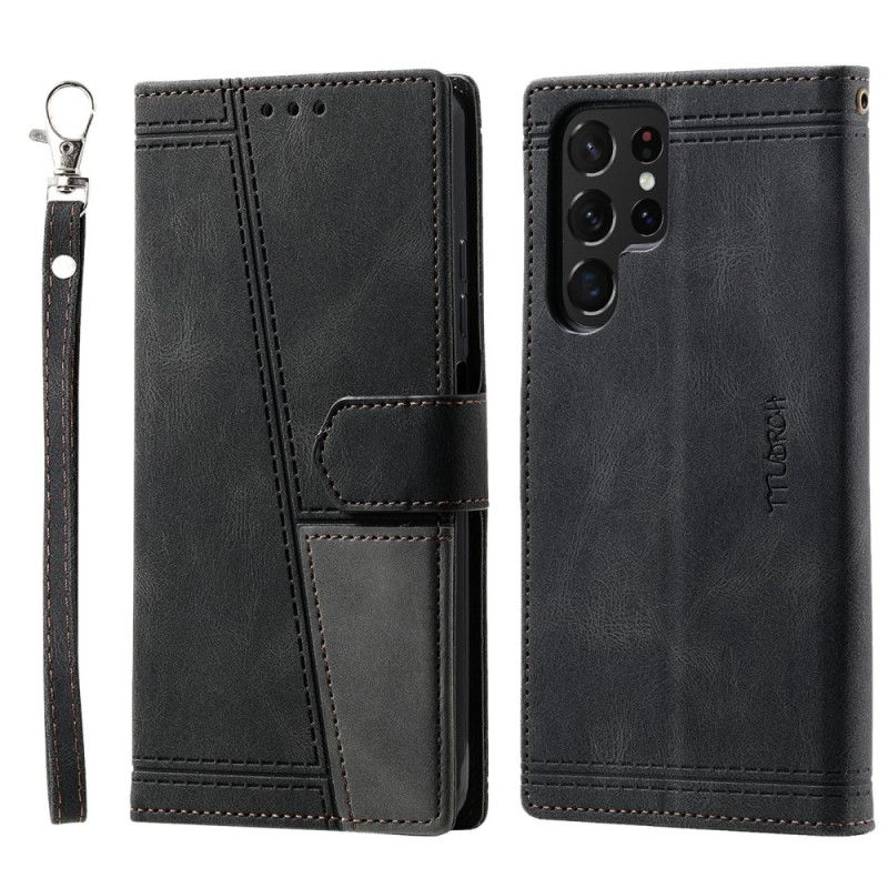 Flip Cover Samsung Galaxy S25 Ultra 5g Tofarvet Rfid-pung I Ruskindsstil Med Rem