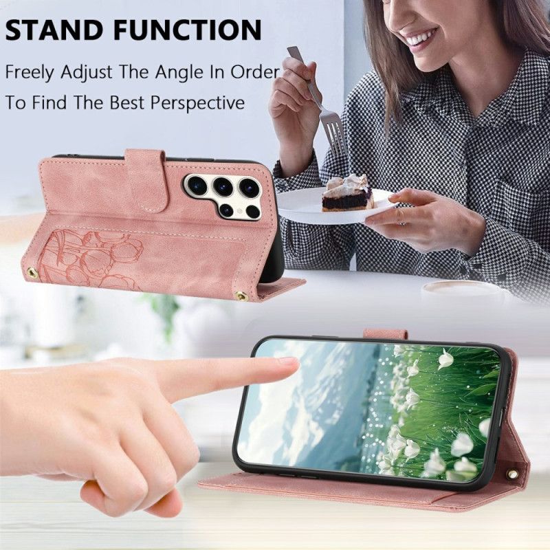 Læder Cover Samsung Galaxy S25 Ultra 5g Telefon Etui Blomsterlædereffekt