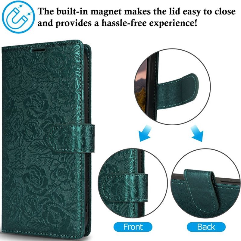 Læder Cover Samsung Galaxy S25 Ultra 5g Telefon Etui Blomsterprint Med Rem