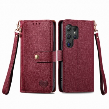 Læder Cover Samsung Galaxy S25 Ultra 5g Telefon Etui Hjerte