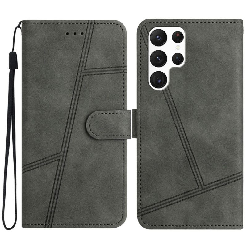 Læder Cover Samsung Galaxy S25 Ultra 5g Telefon Etui Linjer Og Rem