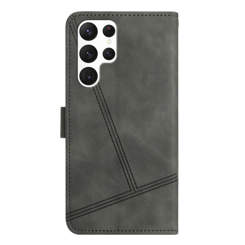 Læder Cover Samsung Galaxy S25 Ultra 5g Telefon Etui Linjer Og Rem