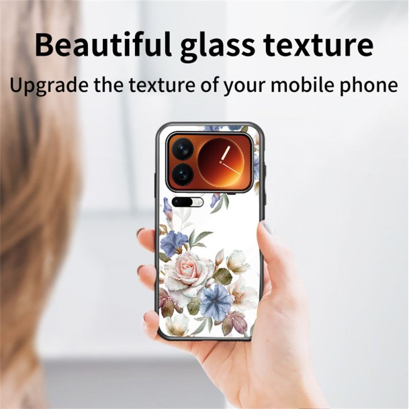 Cover Til Xiaomi 17 Pro Blomstermønster I Hærdet Glas