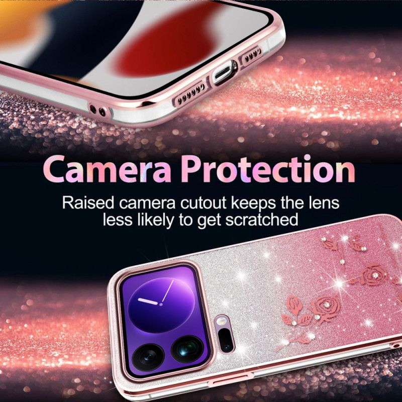 Cover Xiaomi 17 Pro Blomster Og Rhinsten