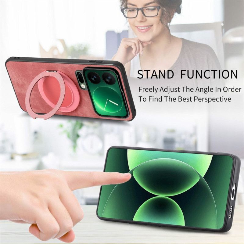 Cover Xiaomi 17 Pro Roterende Stativ Og Retro Lædertekstur