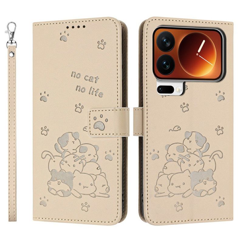 Flip Cover Til Xiaomi 17 Pro Kattemønster Og Snor