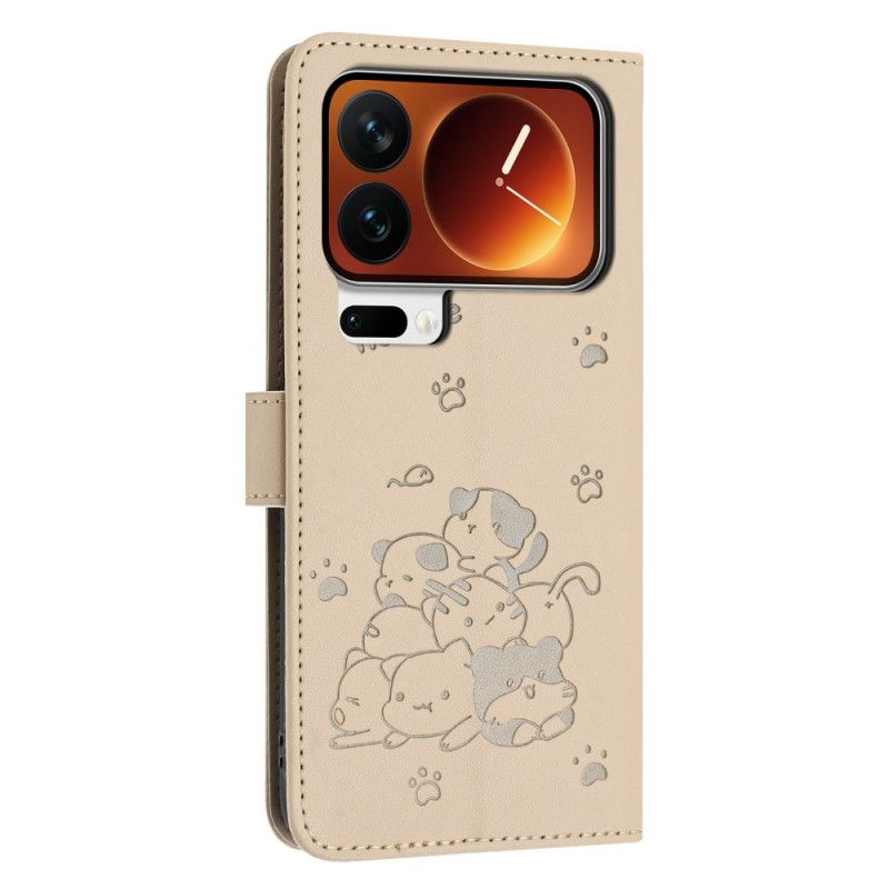 Flip Cover Til Xiaomi 17 Pro Kattemønster Og Snor