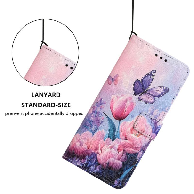Flip Cover Til Xiaomi 17 Pro Sommerfugle Og Lyserøde Blomster