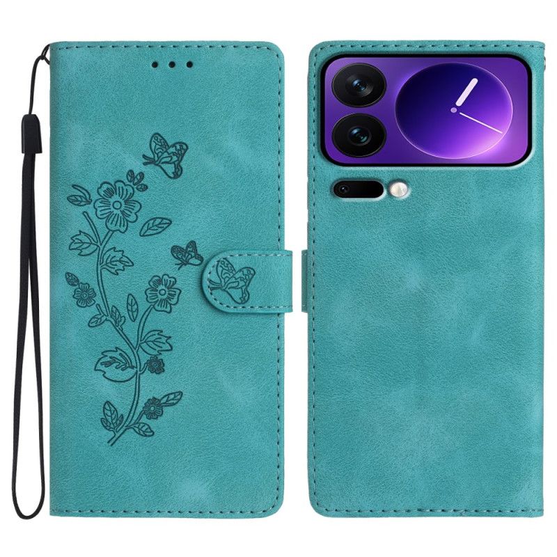 Flip Cover Xiaomi 17 Pro Blomstermønster Med Ruskindseffekt