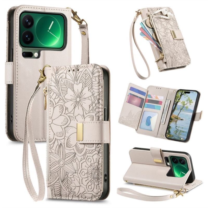 Læder Cover Xiaomi 17 Pro Blomster- Og Bladmønster