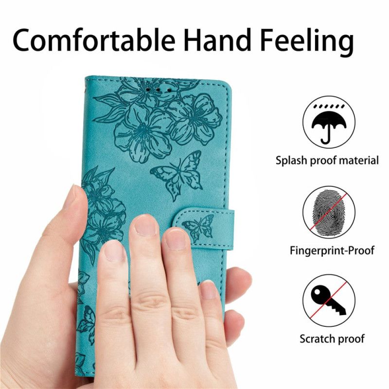 Læder Cover Xiaomi 17 Pro Sommerfugle Og Blomster Med Ruskindseffekt