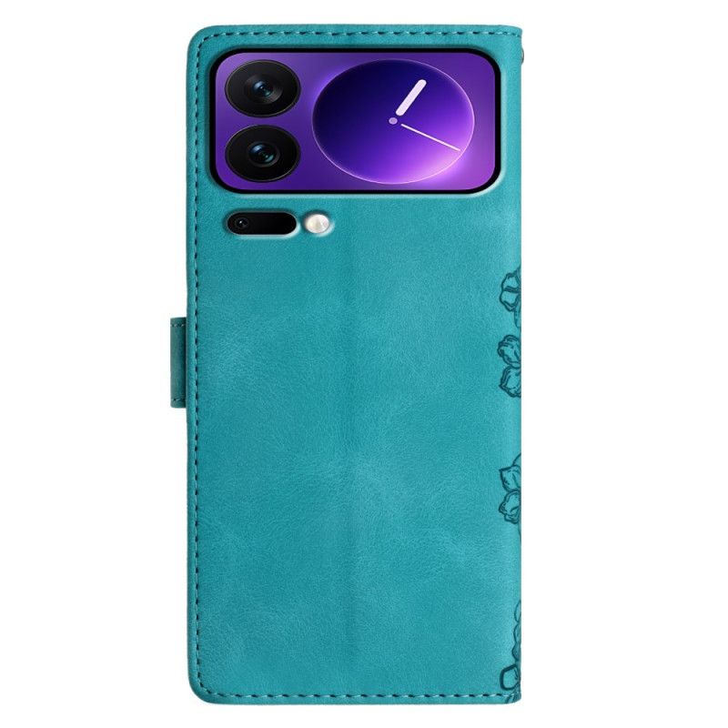 Læder Cover Xiaomi 17 Pro Sommerfugle Og Blomster Med Ruskindseffekt