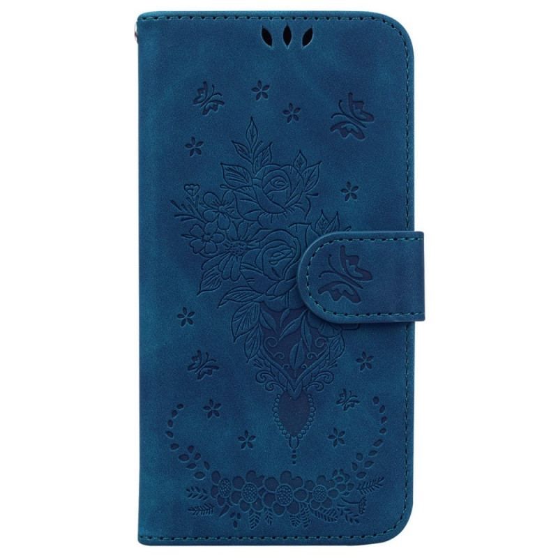Flip Cover OnePlus 10 Pro 5G Med Snor Strappy Roser Og Sommerfugle
