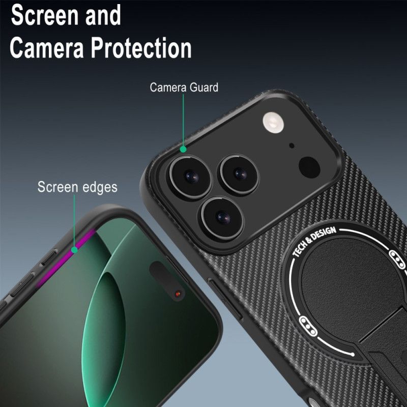 Cover iPhone 17 Pro Max Kulfibertekstur Med Støtteben