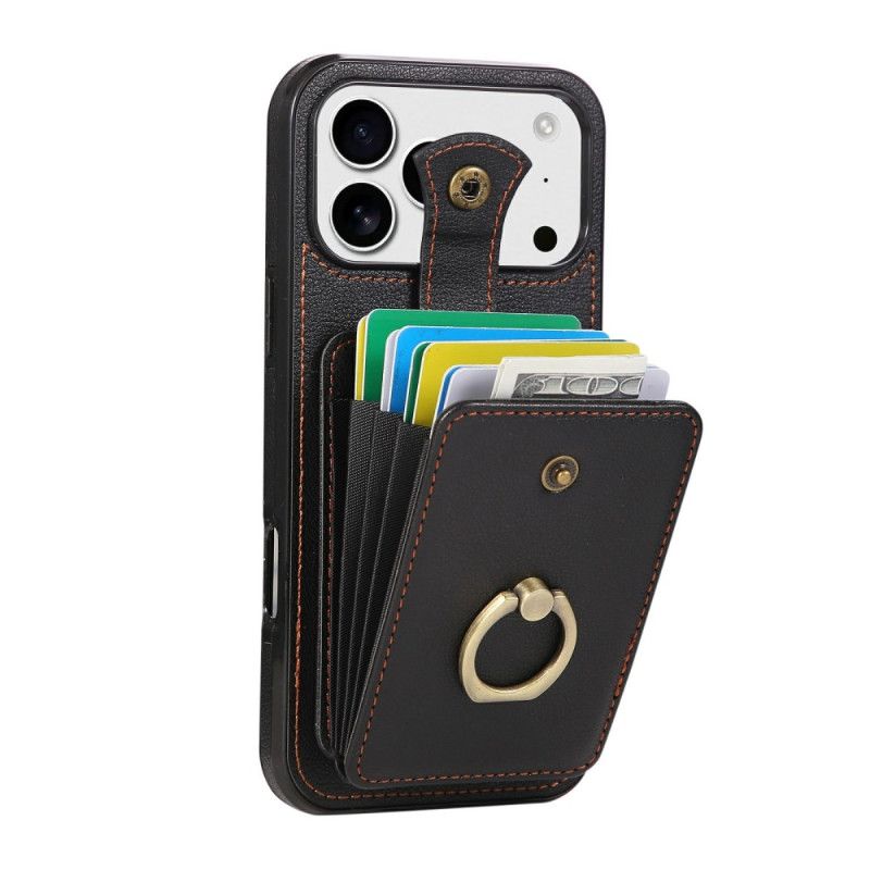 Cover iPhone 17 Pro Max Lædereffekt Med Kortholder Og Håndledsrem