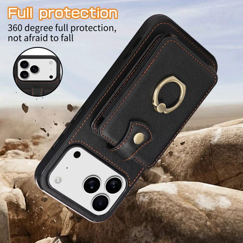 Cover iPhone 17 Pro Max Lædereffekt Med Kortholder Og Håndledsrem