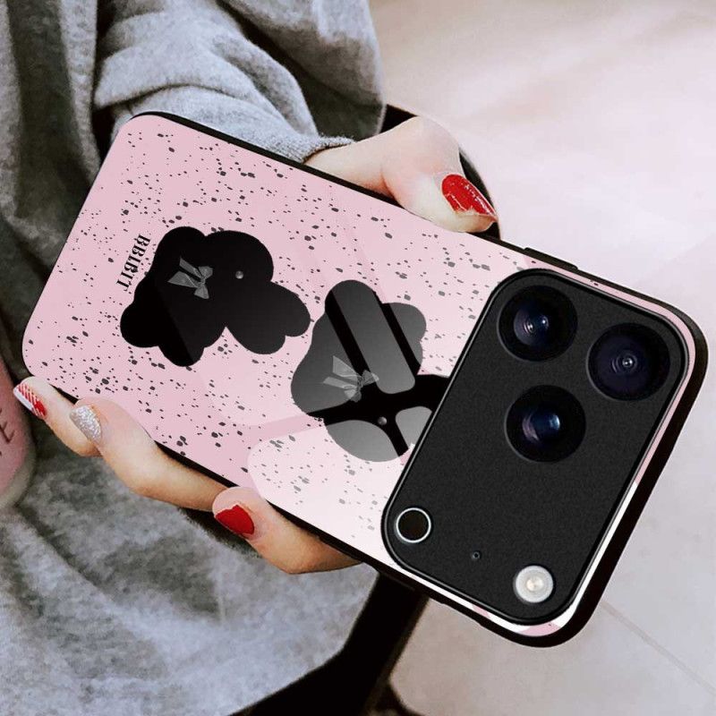 Cover iPhone 17 Pro Max Telefon Etui Hærdet Glas Lyserød Og Sort